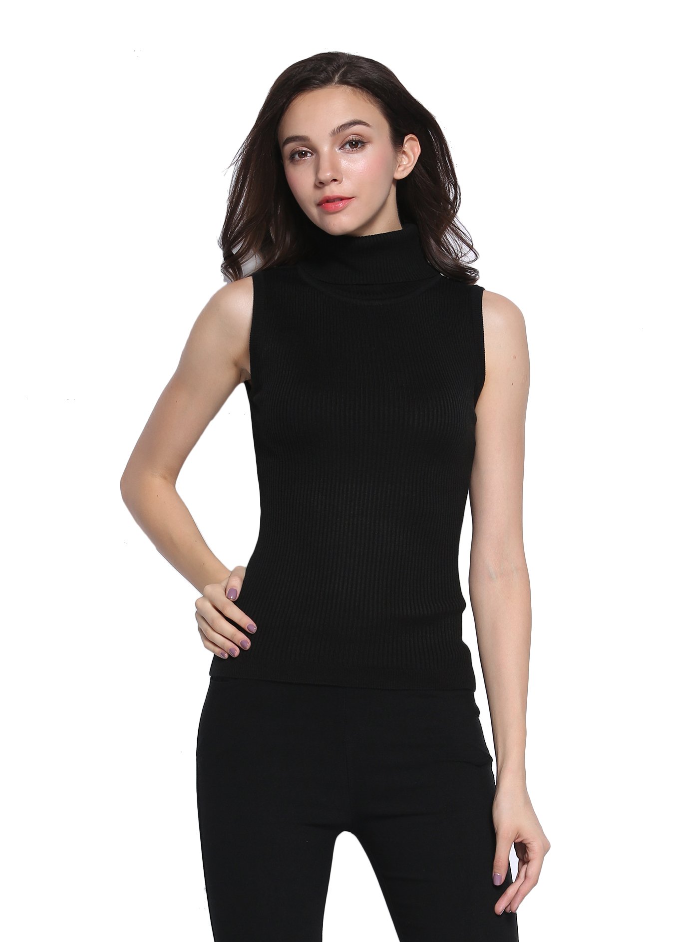 Sofishiesleeveless Ribbed Turtle Neck Sweater Tunic